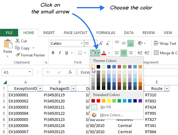excel shortcut for color fill mac